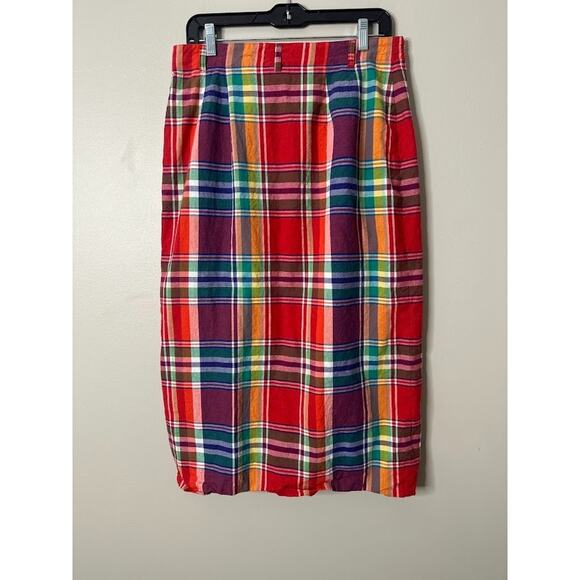 Vintage Talbots Madras Plaid Wrap Midi Skirt Size 14 Cotton Preppy Retro Color - Picture 4 of 9